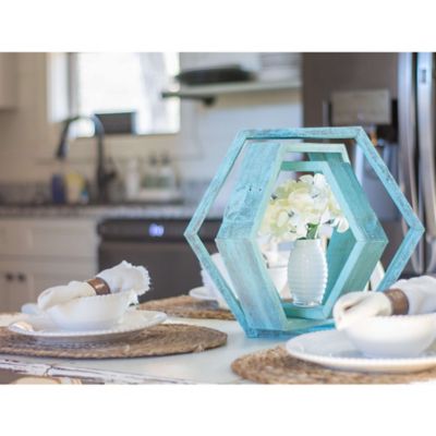 Image showing  Rustic Farmhouse Floating Hexagon Shelves, Robins Egg Blue, 3 pc.