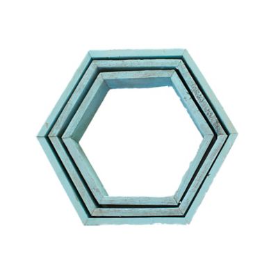 Image showing  Rustic Farmhouse Floating Hexagon Shelves, Robins Egg Blue, 3 pc.