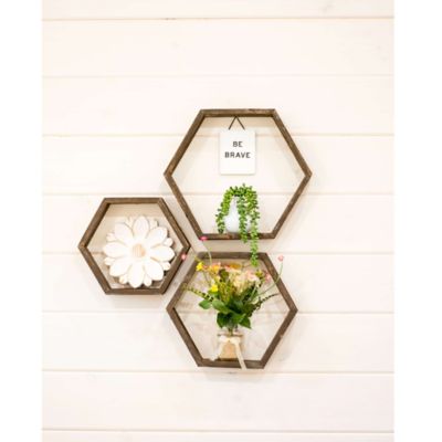 Barnwood USA Rustic Farmhouse Espresso Floating Hexagon Shelves (Set of 3)