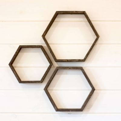 Image showing  Rustic Farmhouse Floating Hexagon Shelves, Espresso, 3 pc.