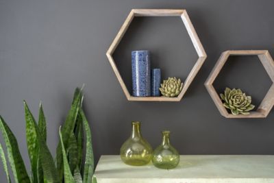 Image showing  Rustic Farmhouse Weathered Floating Hexagon Shelves, Gray, 3 pc.