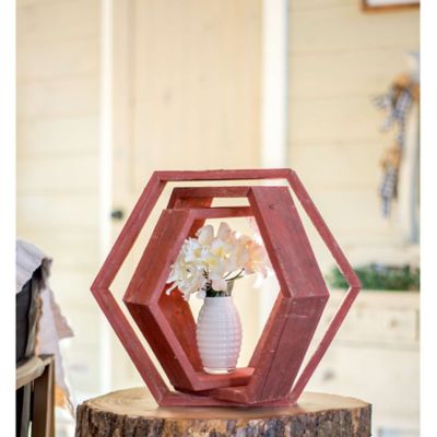 Image showing  Rustic Farmhouse Floating Hexagon Shelves, Rustic Red, 3 pc.