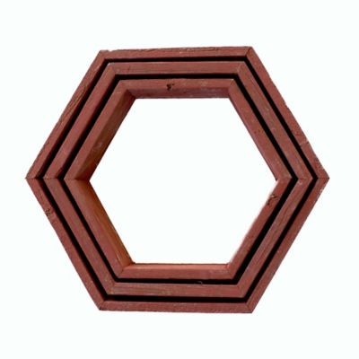 Image showing  Rustic Farmhouse Floating Hexagon Shelves, Rustic Red, 3 pc.