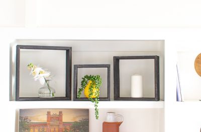 Image showing  Rustic Farmhouse Reclaimed Wooden Open Square Wall Shelves, Smoky Black, 3 pc.