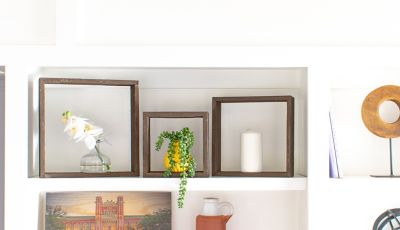 Image showing  Rustic Farmhouse Reclaimed Wooden Open Square Wall Shelves, Espresso, 3 pc.