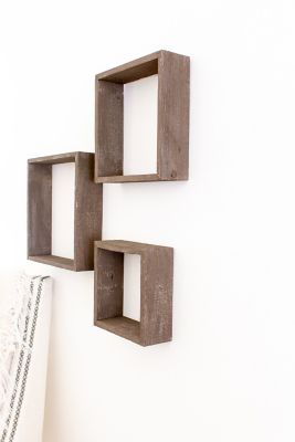 Image showing  Rustic Farmhouse Reclaimed Wooden Open Square Wall Shelves, Espresso, 3 pc.