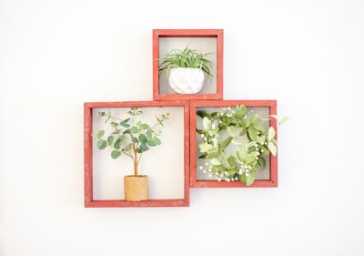 Image showing  Rustic Farmhouse Reclaimed Wooden Open Square Wall Shelves, Rustic Red, 3 pc.