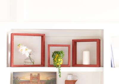 Image showing  Rustic Farmhouse Reclaimed Wooden Open Square Wall Shelves, Rustic Red, 3 pc.