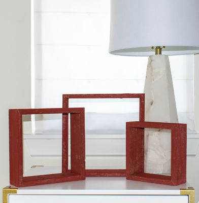 Image showing  Rustic Farmhouse Reclaimed Wooden Open Square Wall Shelves, Rustic Red, 3 pc.
