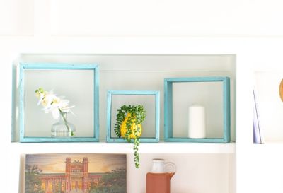 Image showing  Rustic Farmhouse Reclaimed Wooden Open Square Wall Shelves, Turquoise, 3 pc.