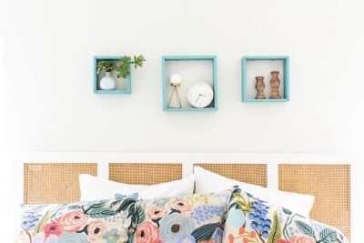 Image showing  Rustic Farmhouse Reclaimed Wooden Open Square Wall Shelves, Turquoise, 3 pc.