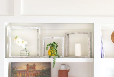 Image showing  Rustic Farmhouse Reclaimed Wooden Open Square Wall Shelves, White Wash, 3 pc.