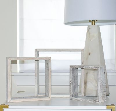 Image showing  Rustic Farmhouse Reclaimed Wooden Open Square Wall Shelves, White Wash, 3 pc.