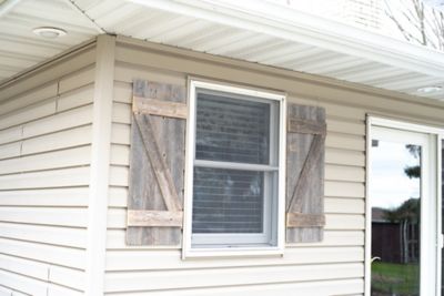 Image showing  Rustic Farmhouse Weathered Gray Reclaimed Wooden Decorative Shutters, 36 in. x 13 in., 2 pc.