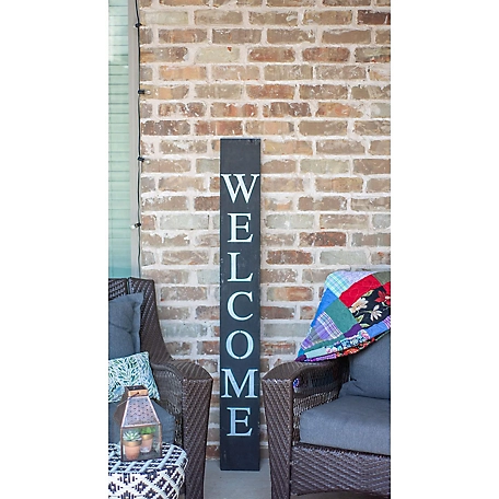 Barnwood USA Rustic Farmhouse 5ft Smoky Black Vertical Front Porch Welcome Sign