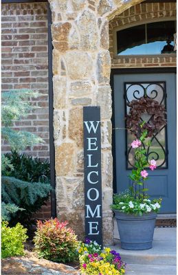 Image showing  Rustic Farmhouse 5ft Smoky Black Vertical Front Porch Welcome Sign