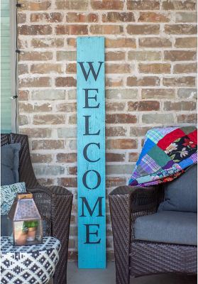 Barnwood USA Rustic Farmhouse 5 ft. Robins Egg Blue Vertical Front Porch Welcome Sign