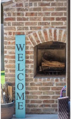 Image showing  Rustic Farmhouse 5 ft. Robins Egg Blue Vertical Front Porch Welcome Sign