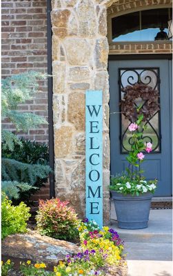 Image showing  Rustic Farmhouse 5 ft. Robins Egg Blue Vertical Front Porch Welcome Sign
