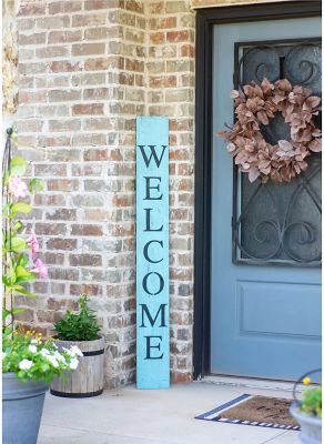 Image showing  Rustic Farmhouse 5 ft. Robins Egg Blue Vertical Front Porch Welcome Sign