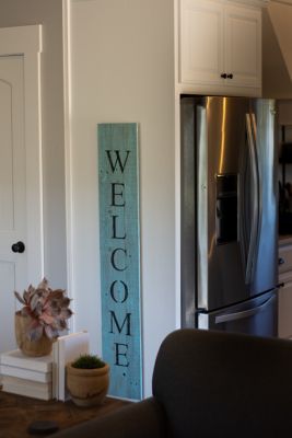 Image showing  Rustic Farmhouse 5 ft. Robins Egg Blue Vertical Front Porch Welcome Sign