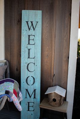 Image showing 6 th Barnwood USA Rustic Farmhouse 5 ft. Robins Egg Blue Vertical Front Porch Welcome Sign