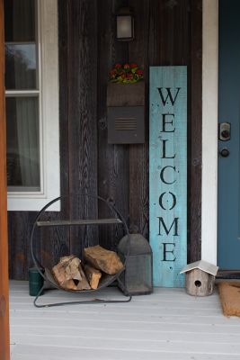 Image showing 7 th Barnwood USA Rustic Farmhouse 5 ft. Robins Egg Blue Vertical Front Porch Welcome Sign