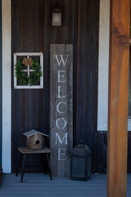 Image showing  Rustic Farmhouse 5 ft. Weathered Gray Vertical Front Porch Welcome Sign