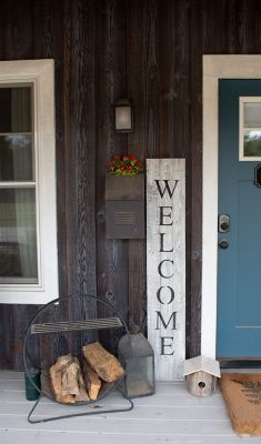 Image showing  Rustic Farmhouse 5ft White Wash Vertical Front Porch Welcome Sign