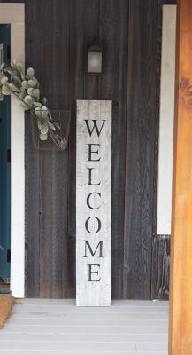 Image showing  Rustic Farmhouse 5ft White Wash Vertical Front Porch Welcome Sign
