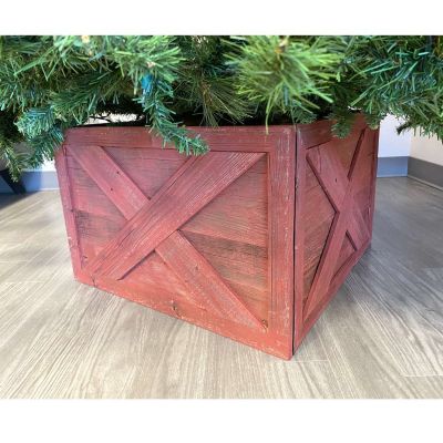 Barnwood USA Rustic Farmhouse Deluxe 17.5 x 11.5in. Rustic Red Reclaimed Wooden Christmas Tree Box Collar
