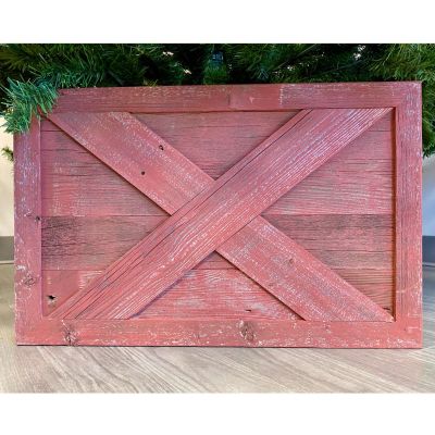 Image showing  17.5 in. x 11.5 in. Rustic Farmhouse Deluxe Reclaimed Wood Christmas Tree Box Collar, Rustic Red