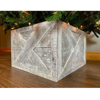 Barnwood USA Rustic Farmhouse Deluxe 17.5 x 11.5in. White Wash Reclaimed Wooden Christmas Tree Box Collar