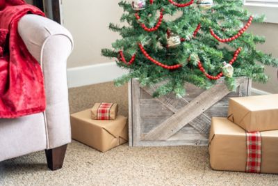 Image showing  17.5 in. x 11.5 in. Rustic Farmhouse Deluxe Reclaimed Wood Christmas Tree Box Collar, White Wash