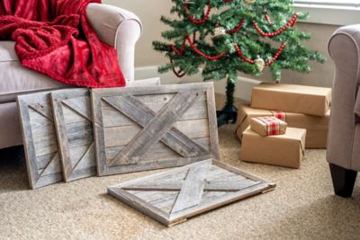 Image showing  22.5 in. x 14.5 in. Rustic Farmhouse Deluxe Reclaimed Wood Christmas Tree Box Collar, Weathered Gray