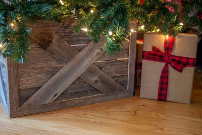 Image showing  22.5 in. x 14.5 in. Rustic Farmhouse Deluxe Reclaimed Wood Christmas Tree Box Collar, Weathered Gray