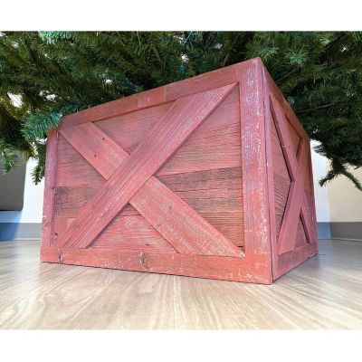 Image showing  22.5 in. x 14.5 in. Rustic Farmhouse Deluxe Reclaimed Wood Christmas Tree Box Collar, Rustic Red