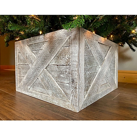 Barnwood USA Rustic Farmhouse Deluxe 22.5 x 14.5in. White Wash Reclaimed Wooden Christmas Tree Box Collar