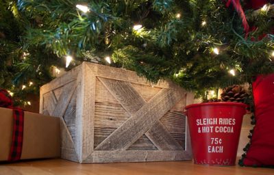 Image showing  22.5 in. x 14.5 in. Rustic Farmhouse Deluxe Reclaimed Wood Christmas Tree Box Collar, White Wash