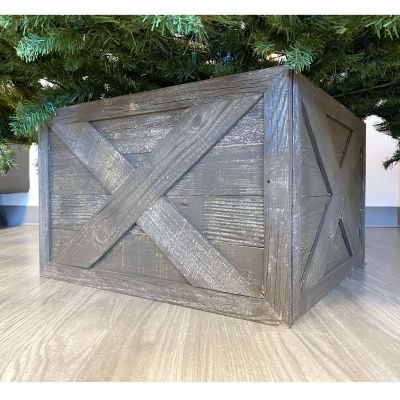 Image showing  27 in. x 14.5 in. Rustic Farmhouse Deluxe Reclaimed Wood Christmas Tree Box Collar, Espresso
