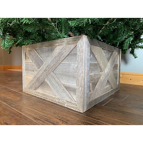 Barnwood USA Rustic Farmhouse Deluxe 27 x 14.5in. Weathered Gray Reclaimed Wooden Christmas Tree Box Collar