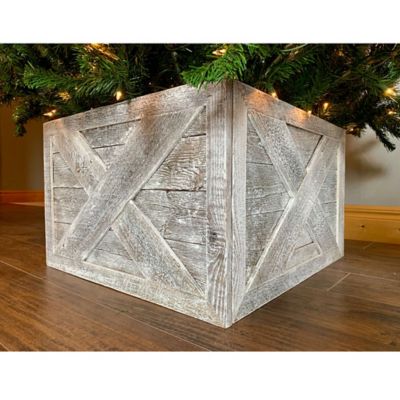 Barnwood USA Rustic Farmhouse Deluxe White Wash Reclaimed Wooden Christmas Tree Box Collar, 27 in. x 14.5 in.