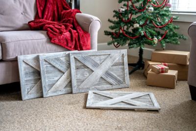 Image showing  27 in. x 14.5 in. Rustic Farmhouse Deluxe Reclaimed Wood Christmas Tree Box Collar, White Wash