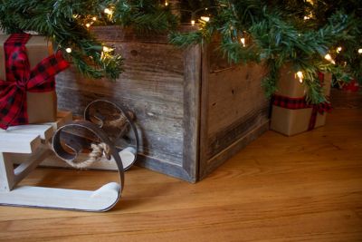 Image showing  17.5 in. x 11.5 in. Rustic Farmhouse Reclaimed Wood Christmas Tree Box Collar, Weathered Gray