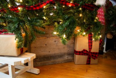 Image showing 8 th Barnwood USA 17.5 in. x 11.5 in. Rustic Farmhouse Reclaimed Wood Christmas Tree Box Collar, Weathered Gray