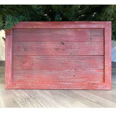 Image showing  17.5 in. x 11.5 in. Rustic Farmhouse Reclaimed Wood Christmas Tree Box Collar, Rustic Red