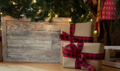 Image showing  22.5 in. x 14.5 in. Rustic Farmhouse Reclaimed Wood Christmas Tree Box Collar, White Wash