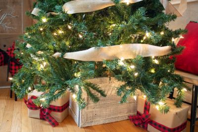 Image showing 7 th Barnwood USA 22.5 in. x 14.5 in. Rustic Farmhouse Reclaimed Wood Christmas Tree Box Collar, White Wash