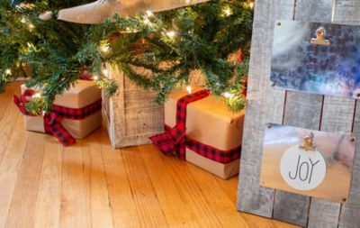 Image showing 8 th Barnwood USA 22.5 in. x 14.5 in. Rustic Farmhouse Reclaimed Wood Christmas Tree Box Collar, White Wash