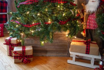 Image showing 5 th Barnwood USA 27 in. x 14.5 in. Rustic Farmhouse Reclaimed Wood Christmas Tree Box Collar, Weathered Gray